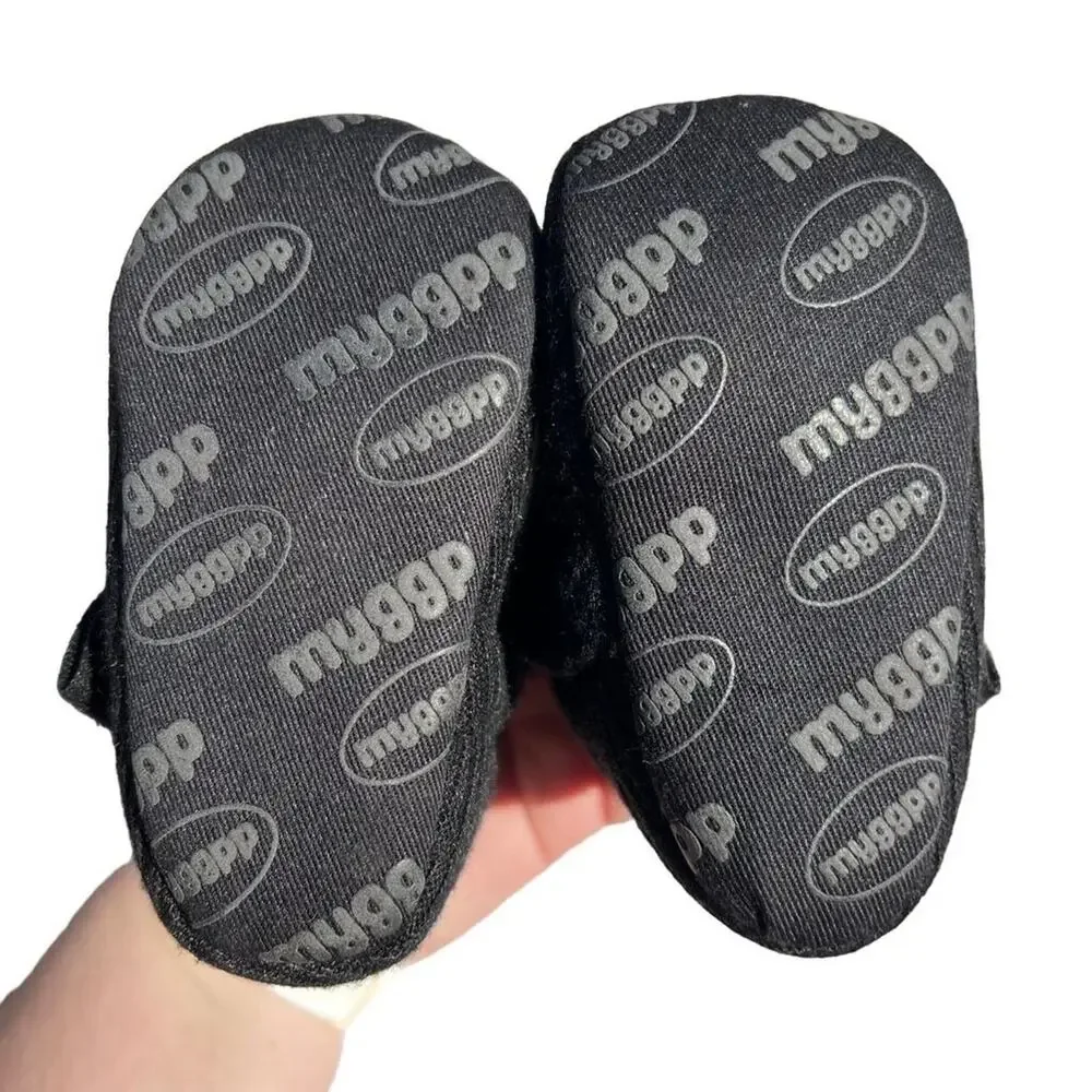 myggpp Baby Infant Booties Ankle Boots with Bow Black Soft Sole Fleece Lined